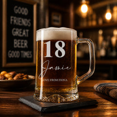Personalised 18th Birthday Beer Glass Tankard Gift Boxed with Sentiment personalised beer glasses ukgiftstoreonline