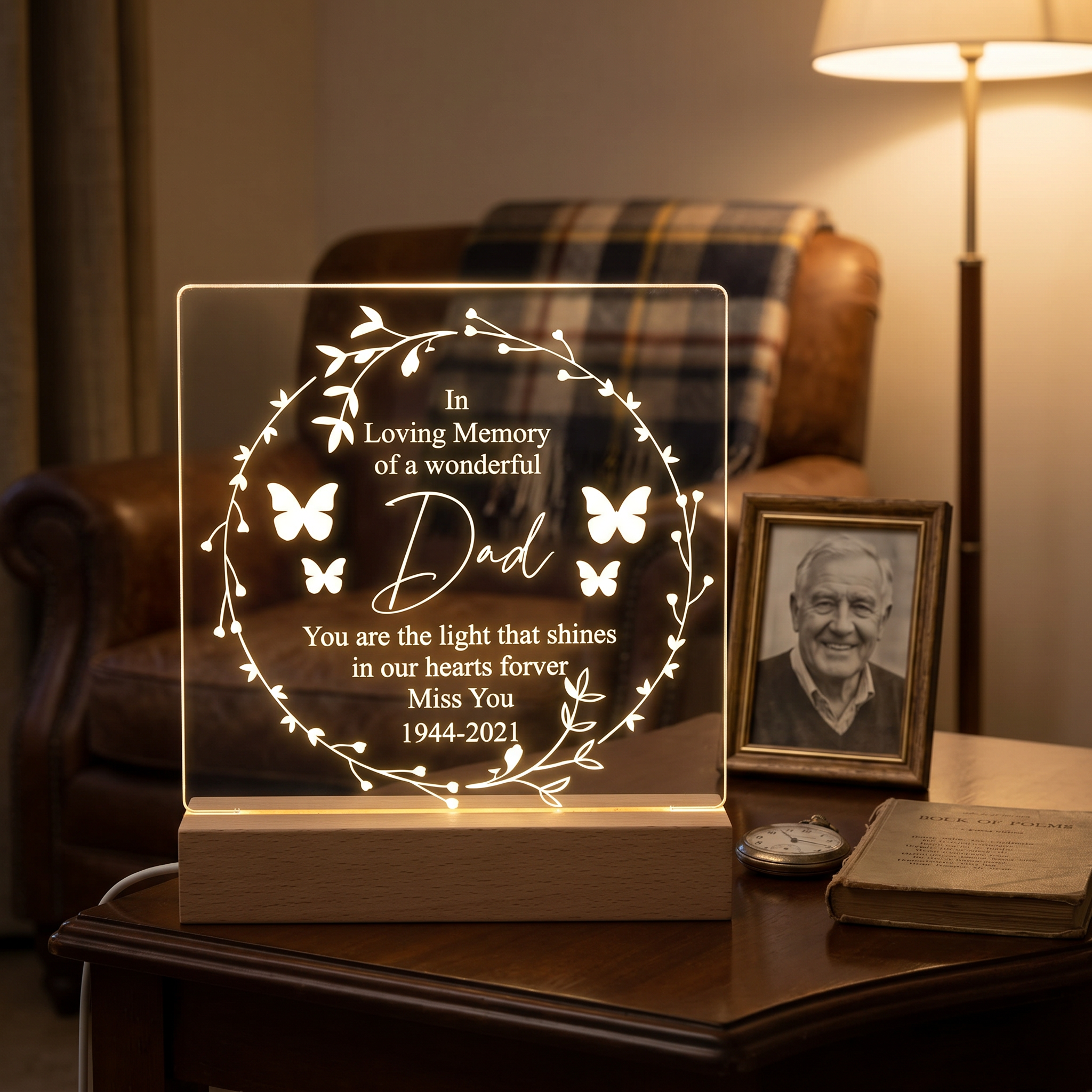 in Loving Memory of Dad Remembrance Memorial Personalised Light LED Lamp Personalised Lights ukgiftstoreonline