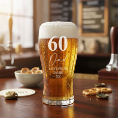 Engraved Personalised 60th Birthday Signature Pint Beer Glass Gift Boxed personalised beer glasses ukgiftstoreonline