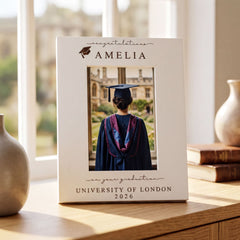 Personalised White Wooden Engraved Graduation Photo Frame Gift For University Graduate ukgiftstoreonline