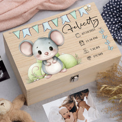 Personalised Wooden Baby Memory Keepsake Box With Cute Animals