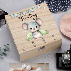 Personalised Wooden Baby Memory Keepsake Box With Cute Animals