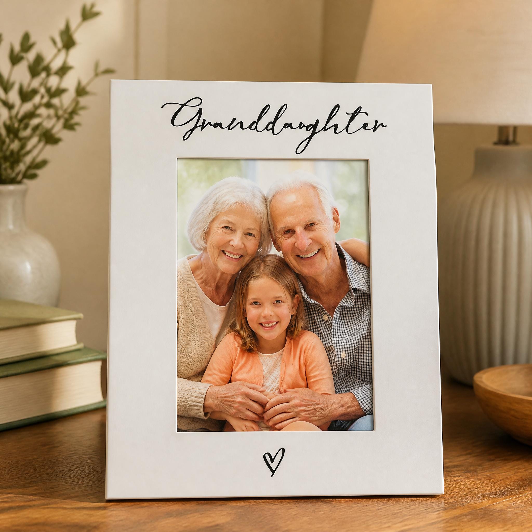 Photo Frame, White Wooden 6X4 Portrait, Granddaughter Heart ukgiftstoreonline