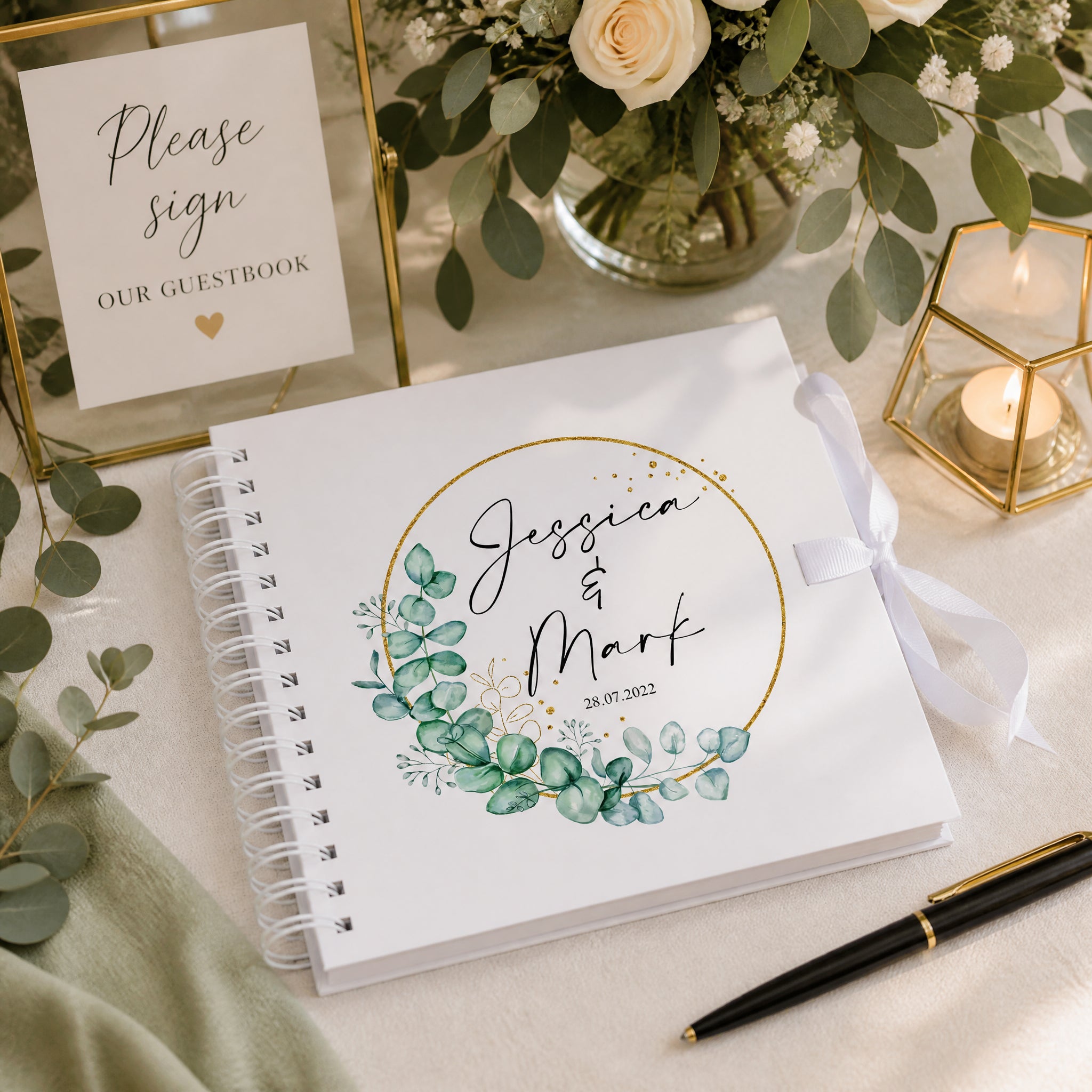 Personalised Wedding Guest Book Scrapbook With Eucalyptus Wreath Design Scrapbook ukgiftstoreonline