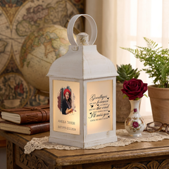 Personalised Memorial Photo Upload Lantern, Memorial Candle, Goodbyes are not forever memorial lantern ukgiftstoreonline