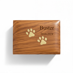 Large Personalised Handmade Wooden Pet Urn Box For Dogs With Brass Paw Inlays ukgiftstoreonline