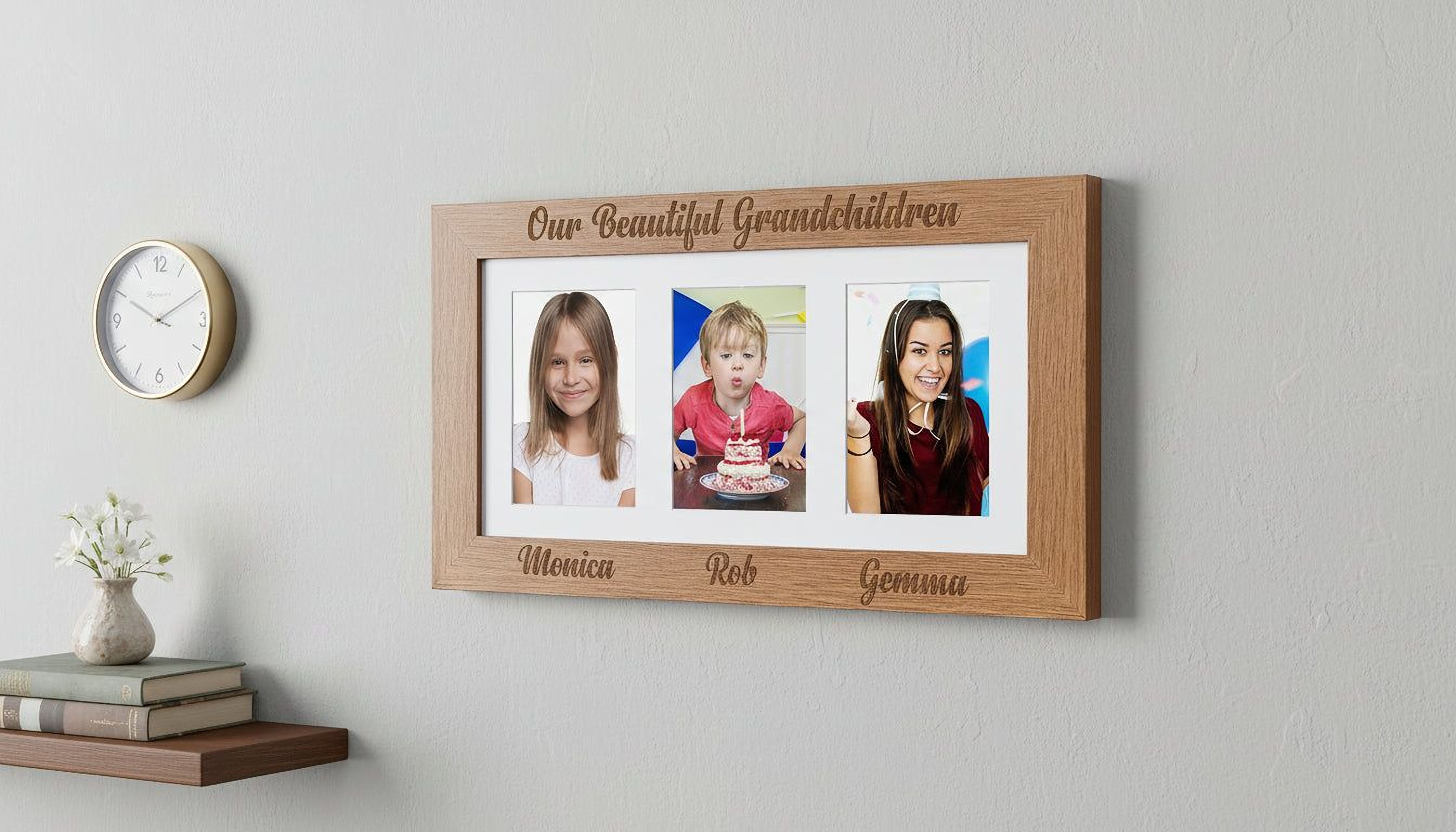 Grandchildren Personalised Triple Engraved Wooden picture photo frame 6"x4" Grandchildren Photo Frame ukgiftstoreonline