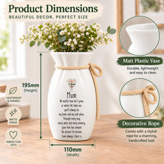 Personalised Flower Vase Gift For Mum, Custom Name, Twine Detail ukgiftstoreonline
