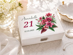 Personalised Beautiful 21st Birthday Jewellery Box Orchid Flower Design Special Birthday Gift Personalised Jewellery Box ukgiftstoreonline