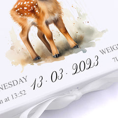 Personalised Baby Keepsake Box Memories Gift With Woodland Fawn