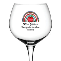 Personalised Teacher Cocktail Gin Drink Glass Gift With Rainbow and Apples