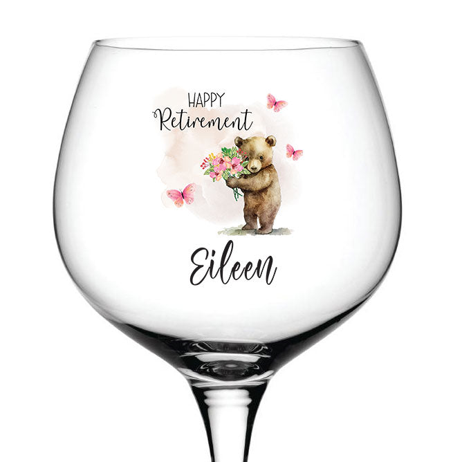 Personalised Retirement Cocktail Gin Glass Gift For Her With Bear Personalised Gin Glasses ukgiftstoreonline