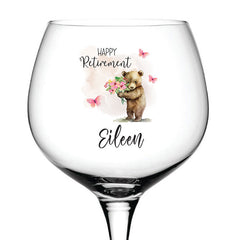 Personalised Retirement Cocktail Gin Glass Gift For Her With Bear Personalised Gin Glasses ukgiftstoreonline