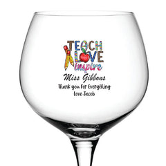 Personalised Teacher Cocktail Gin Drink Glass Gift Teach Love Inspire