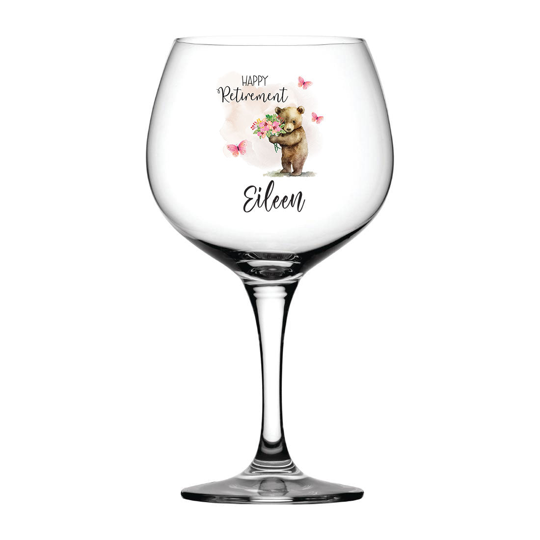 Personalised Retirement Cocktail Gin Glass Gift For Her With Bear Personalised Gin Glasses ukgiftstoreonline