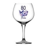 Personalised Any Age Birthday Cocktail Gin Glass Gift With Butterflies 18th 21st 30th 40th 50th 60th 70th 80th