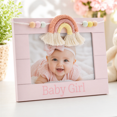 Pink Baby Girl Photo Frame – Pastel Rainbow Design | 4x6 Keepsake Baby Gift ukgiftstoreonline