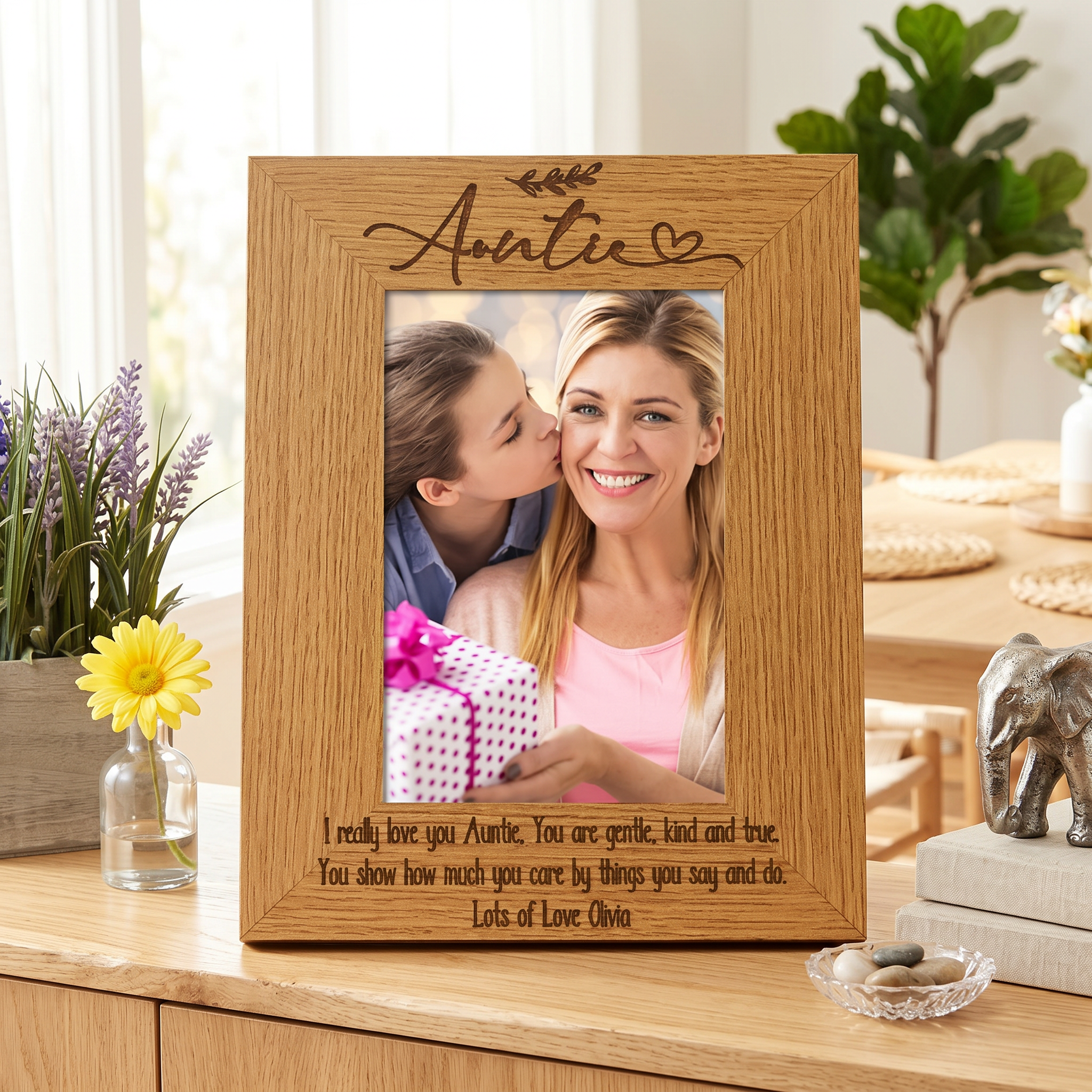 Wooden Auntie Photo Frame Gift Portrait With Sentiment and Leaf Design Photo Frame ukgiftstoreonline