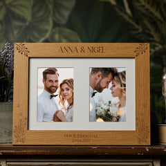Double Wedding Engraved Photo Picture Frame 6x4 Inch Portrait With Wildflowers Photo Frame ukgiftstoreonline