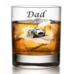 Personalised Dad Whiskey Glass Gift Boxed With Vintage Car