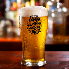 Time To Drink Beer and Relax Pint Glass | Novelty Beer Glass | Beer Glasses for Men Gift |Beer Glass Gift Comes with Gift Box personalised beer glasses ukgiftstoreonline