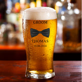 Personalised Traditional Wedding Beer Glass With Bow Tie