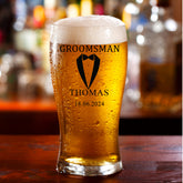 Personalised Traditional Wedding Beer Glass With Tuxedo