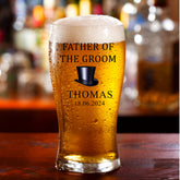 Personalised Traditional Wedding Beer Glass With Top Hat