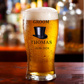 Personalised Traditional Wedding Beer Glass With Top Hat