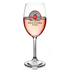 Personalised Teacher Wine Glass Gift For Her Rainbow and Apple