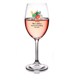 Personalised Teacher Wine Glass Gift For Her With School Stationary