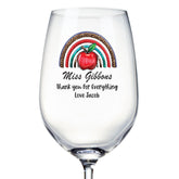 Personalised Teacher Wine Glass Gift For Her Rainbow and Apple