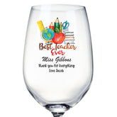 Personalised Teacher Wine Glass Gift For Her With School Stationary