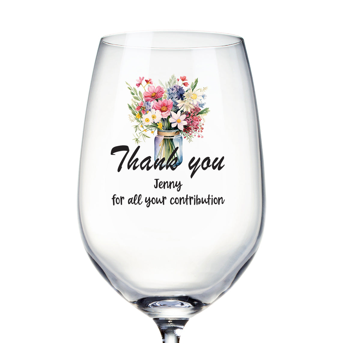 Personalised Thank you Wine Glass Gift For Her With Floral Vase Personalised Gin Glasses ukgiftstoreonline
