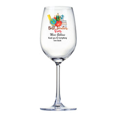 Personalised Teacher Wine Glass Gift For Her With School Stationary