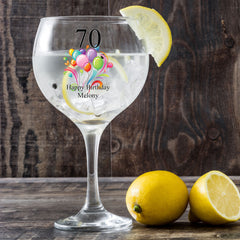 Personalised Any Age Birthday Cocktail Gin Glass Gift With Balloons 18th 21st 30th 40th 50th 60th 70th 80th