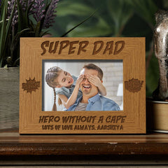 Personalised Super Dad Wooden Photo Frame Gift Daddy Photo Frame ukgiftstoreonline