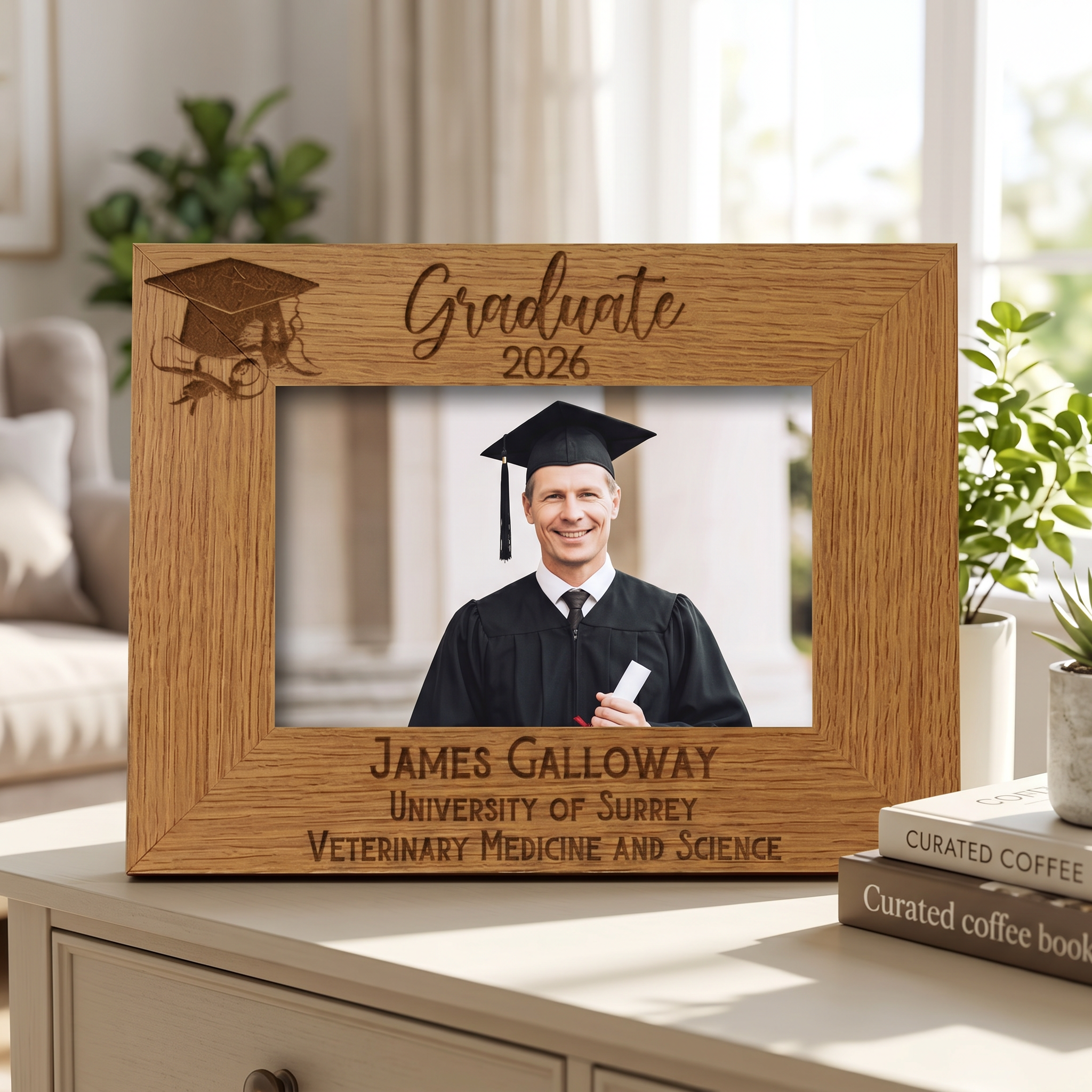 Personalised Graduation Landscape Photo Frame Gift With Hat and Scroll Graduation Photo Frame ukgiftstoreonline