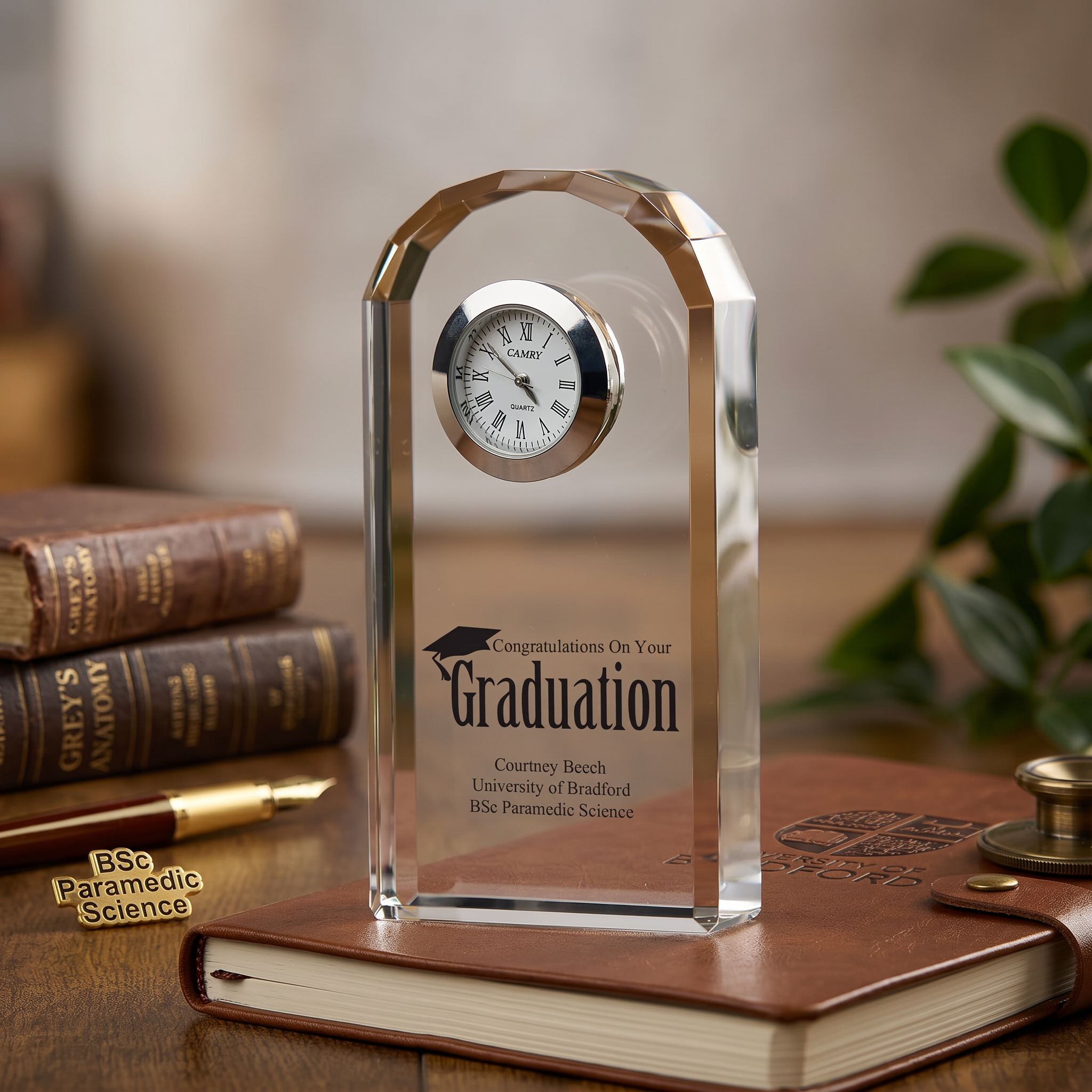 Personalised Graduation Crystal Glass Clock Gift Memory Keepsake Personalised Crystal Glass ukgiftstoreonline