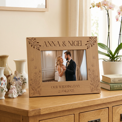 Personalised Wooden Engraved Photo Frames Wedding Any Message Multiple Sizes With Wildflowers Photo Frame ukgiftstoreonline