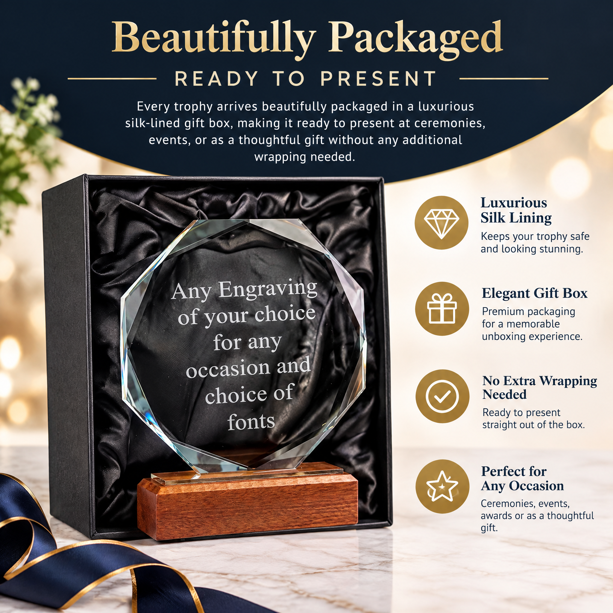 Personalised Engraved Trophy, Octagon Glass Wood Base Award Plaque Jade Glass ukgiftstoreonline