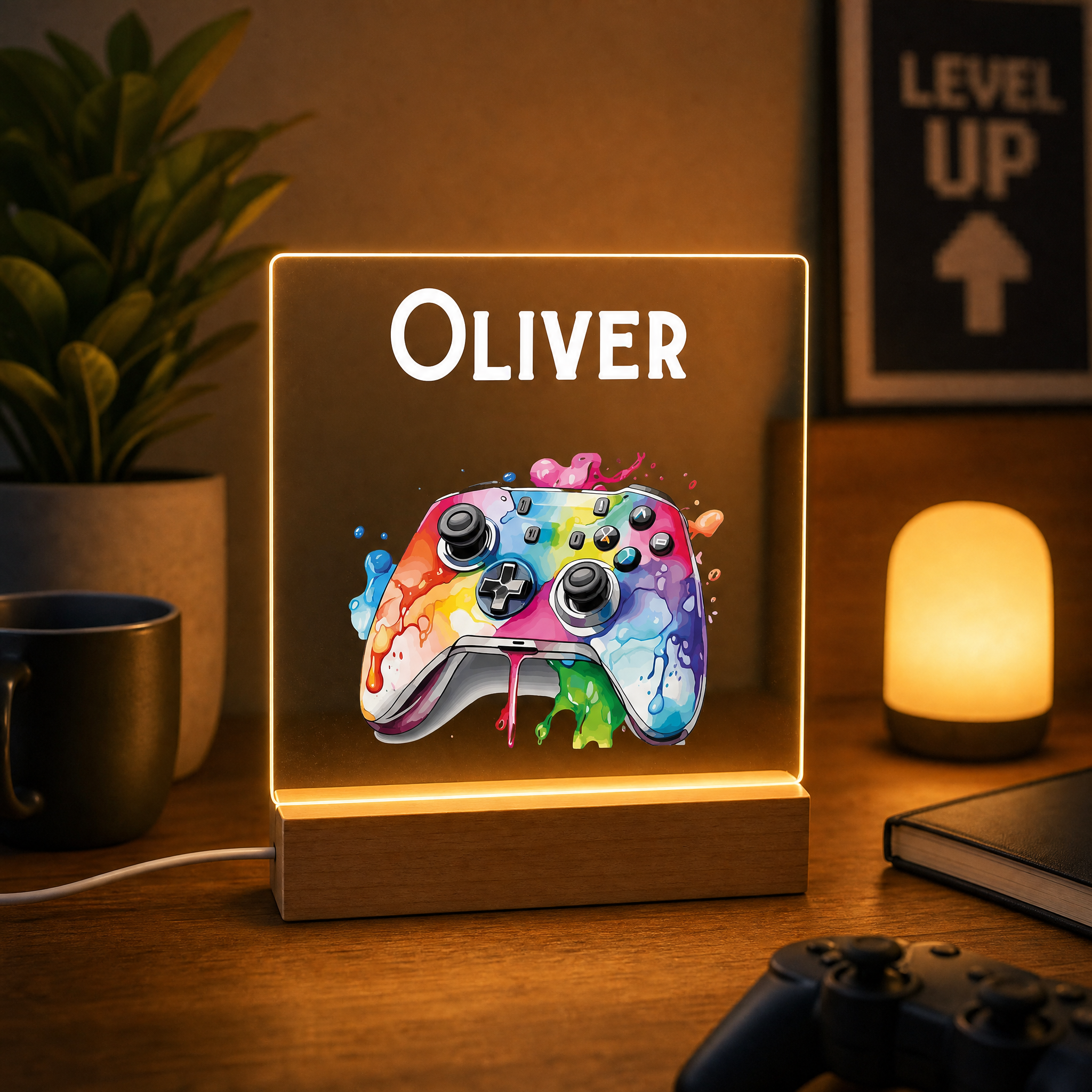 Personalised LED Lamp, Kids Night Light Gift, Gamer Light, Birthday Gifts for Kids, Game Controller Personalised Heart Gifts ukgiftstoreonline
