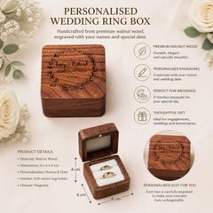 Personalised Wedding Ring Box, Square Holder For 2 Rings With Wreath Ring Box Holder ukgiftstoreonline
