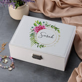 Personalised Jewellery Box – Floral Gift For Her With Secure Lock & Peach Suede ukgiftstoreonline
