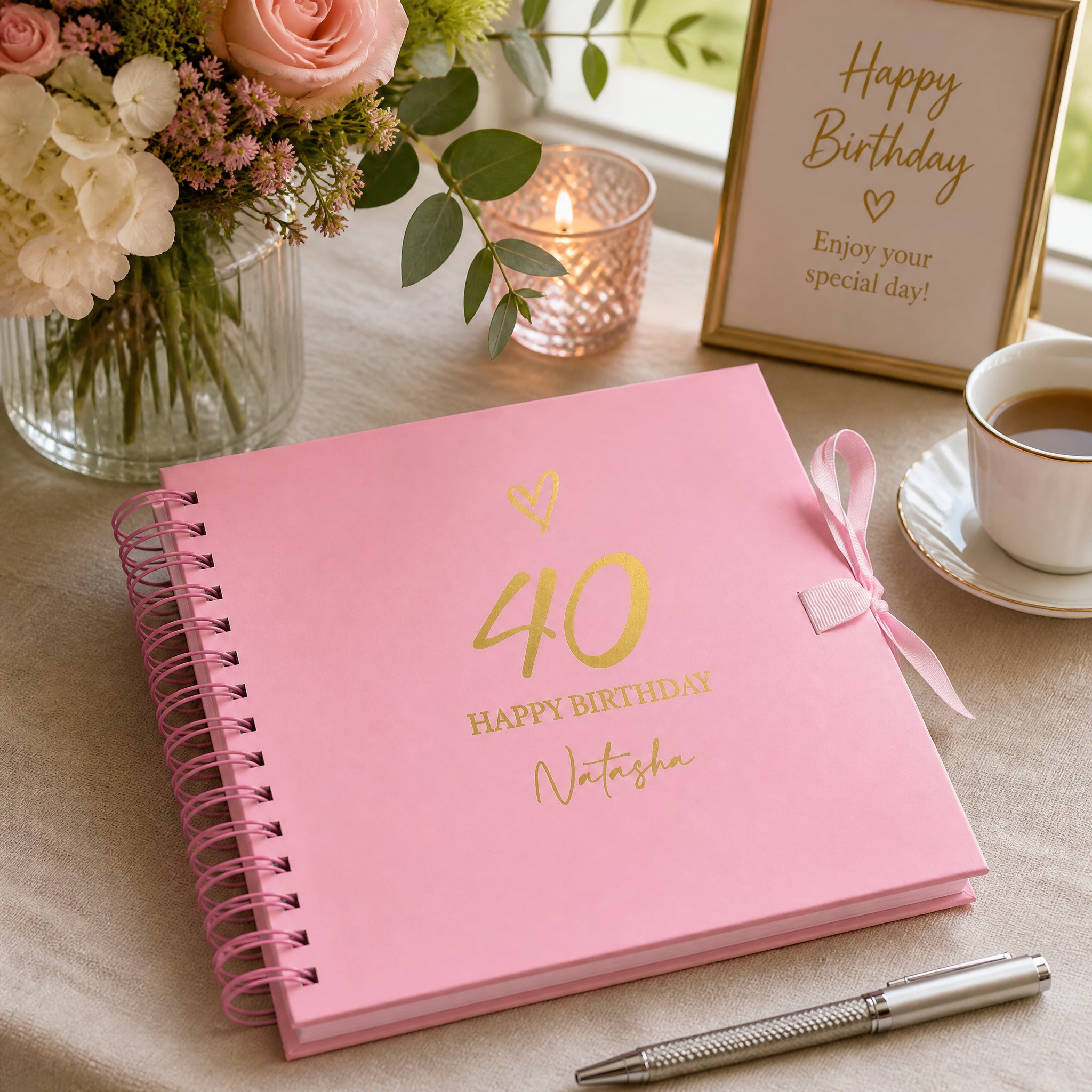 Personalised Birthday Scrapbook, Pink Love Heart Any Age Gift Scrapbook ukgiftstoreonline