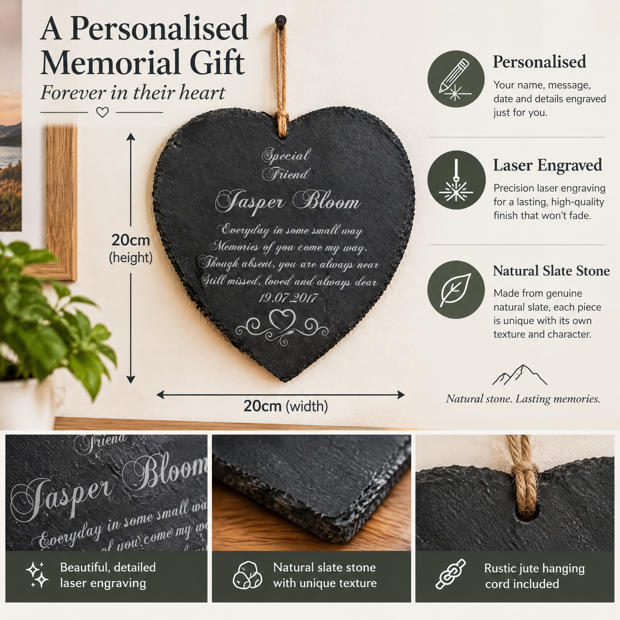Personalised Friend Memorial Remembrance Slate Plaque Heart Symbol Personalised Heart Gifts ukgiftstoreonline