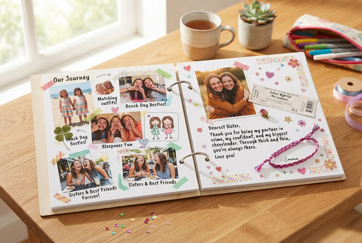 ukgiftstoreonline Personalised Special Sister Engraved Large Wooden Scrapbook Photo Album Sister Photo Album ukgiftstoreonline