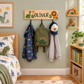 Personalised Solid Wood Coat Hook, Jungle Theme, Custom Printed ukgiftstoreonline