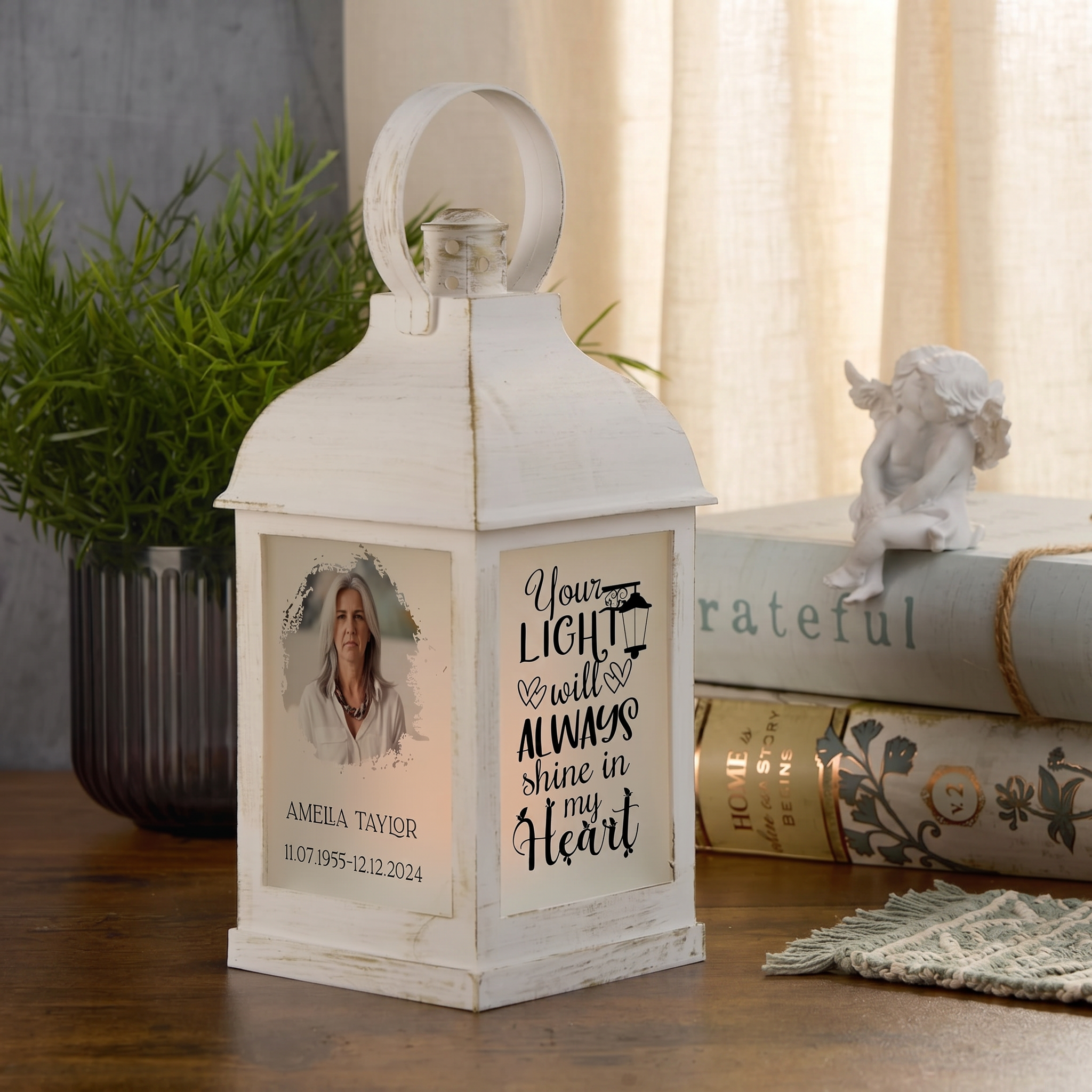 Personalised Memorial Lantern - Custom Photo Lantern With Warm Flickering Flame Light Personalised Lights ukgiftstoreonline