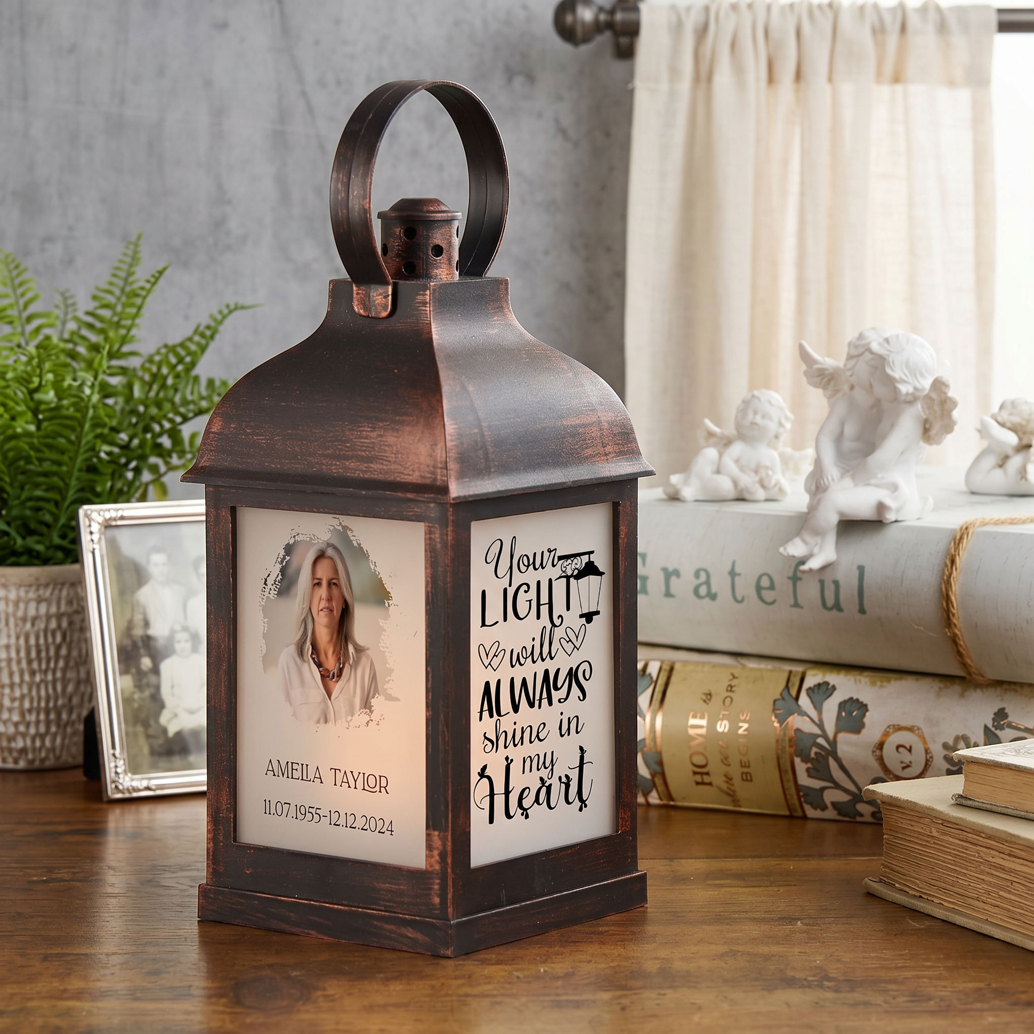 Personalised Memorial Lantern - Custom Photo Lantern With Warm Flickering Flame Light Personalised Lights ukgiftstoreonline Bronze Lantern